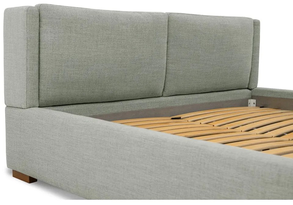 Pat matrimonial gri tapițat cu somieră 160x200 cm Dreamer – Scandic