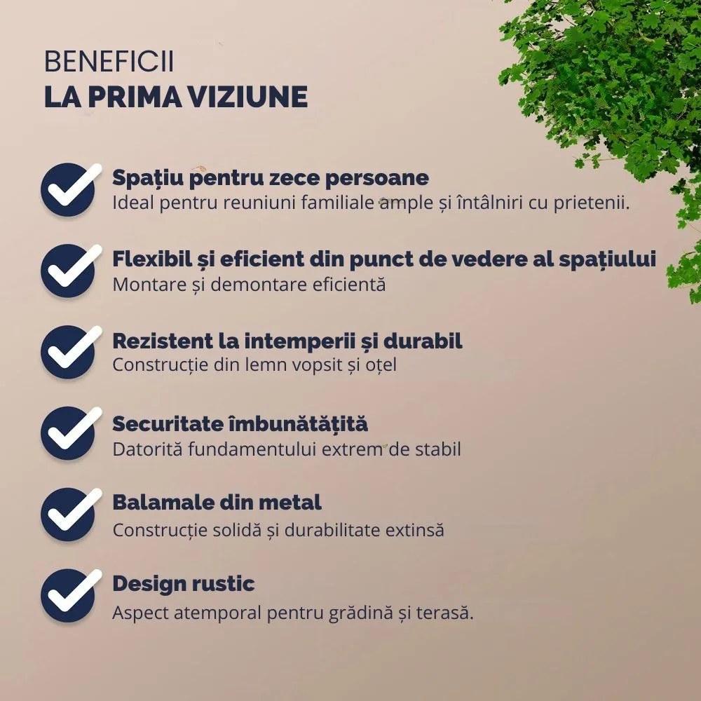 Set de masă pentru bere MAXI pliabil, 220cm, maro natural Jurhan