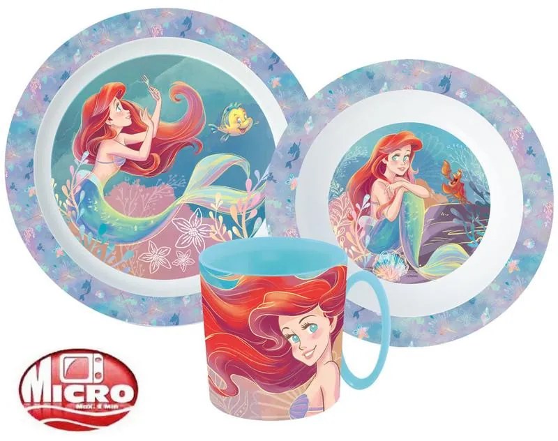 Prințesele Disney Set de cină Ariel, set microplastic cu cană de 350 ml