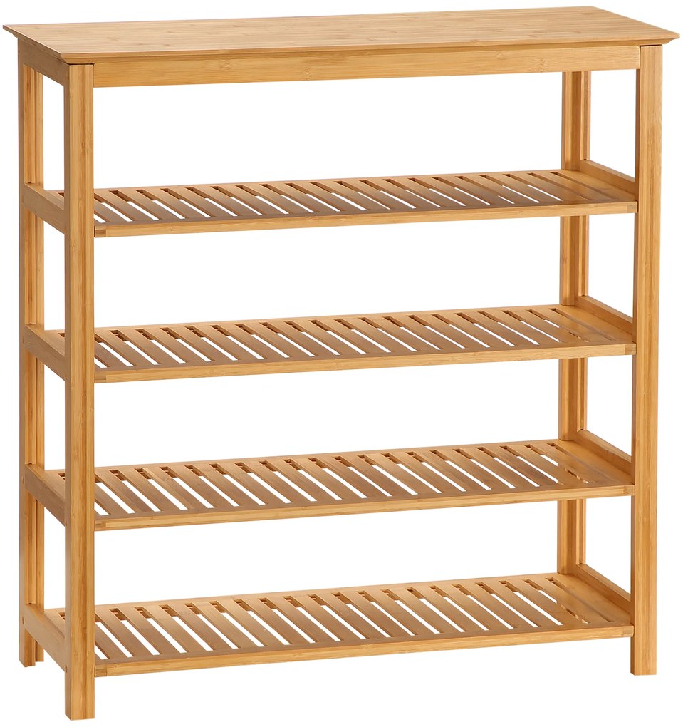 HOMCOM Raft pentru pantofi pe 5 niveluri, suport pentru pantofi din bambus cu 4 polițe cu lamele, 80x29x82cm, efect lemn natural | Aosom Romania
