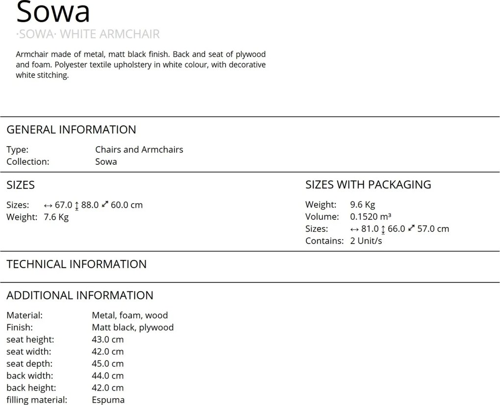 Scaun design modern Sowa alb SV-863952
