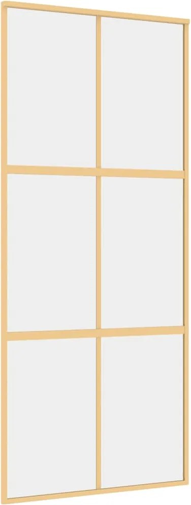 vidaXL Ușă glisantă, auriu, 90x205 cm, sticlă ESG mată și aluminiu