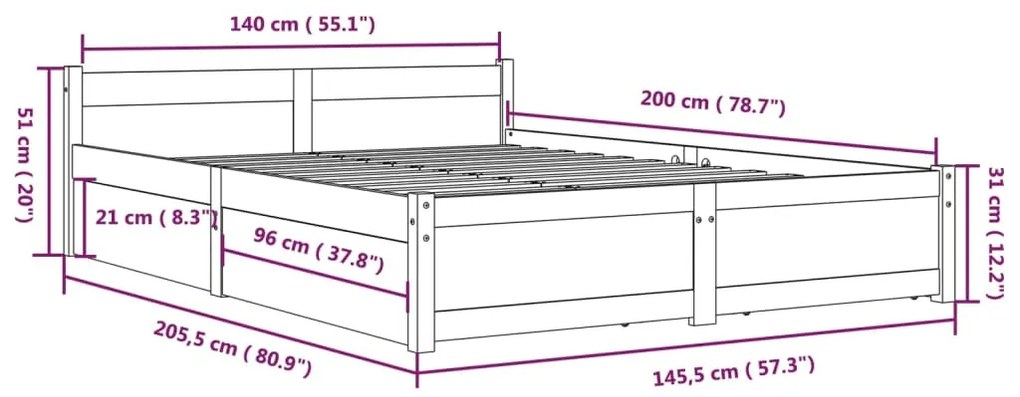 Cadru pat cu sertare, maro miere, 140x200 cm maro miere, 140 x 200 cm