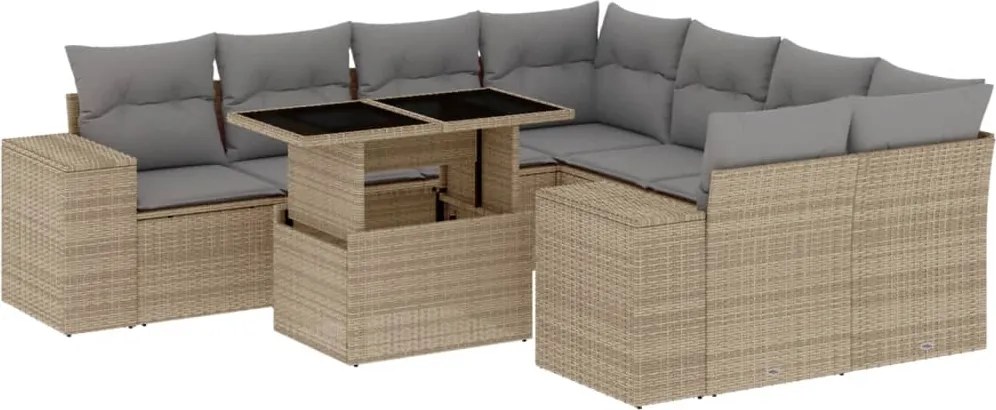 vidaXL Set canapele de grădină, 9 piese, cu perne, bej, poliratan