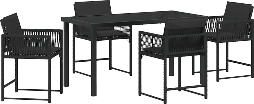 vidaXL Set de masă pentru grădină 5 pcs Negru poliratan
