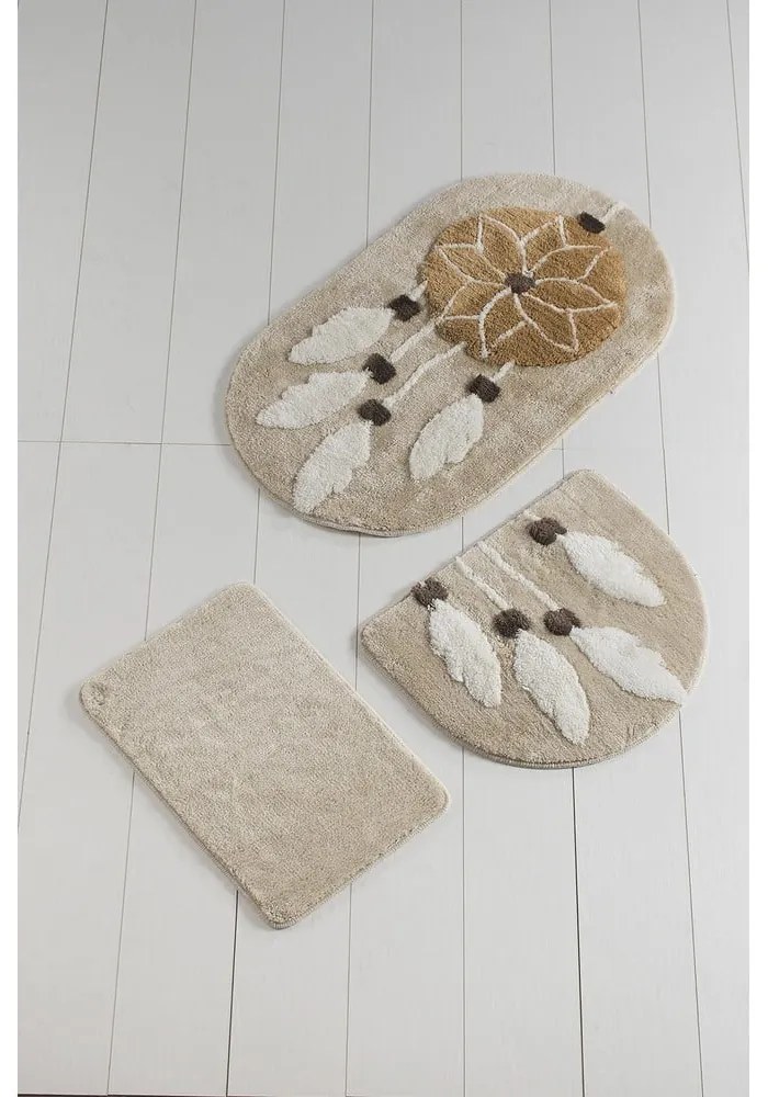 Covorașe de baie maro deschis 3 buc. 100x60 cm Ruya – Foutastic