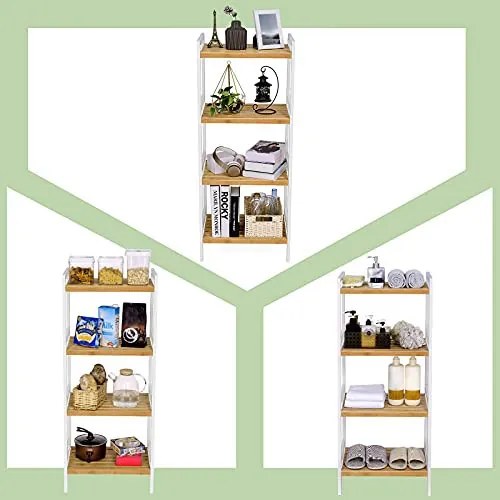 Etajera Multifunctionala cu 4 Rafturi, Bambus, Alb / Natur, Vasagle, BCB74WN