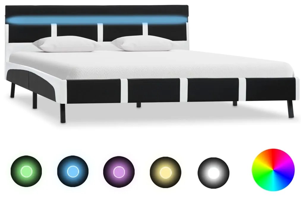 vidaXL Cadru de pat cu LED, negru, 140 x 200 cm, piele ecologică