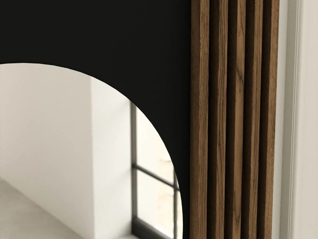 Masa de toaleta cu oglinda si sertar MEORATI 155x85cm, negru/dub artisan