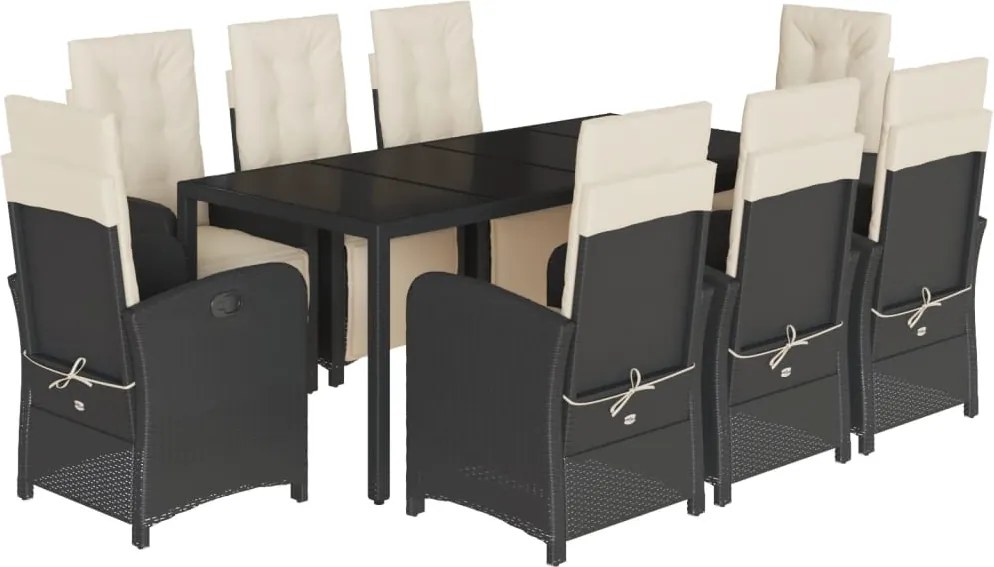 vidaXL Set mobilier de grădină cu perne, 9 piese, negru, poliratan