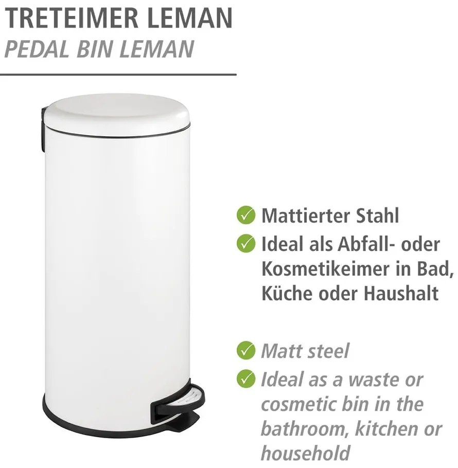 Coș de gunoi alb cu pedală din oțel 30 l Leman – Wenko