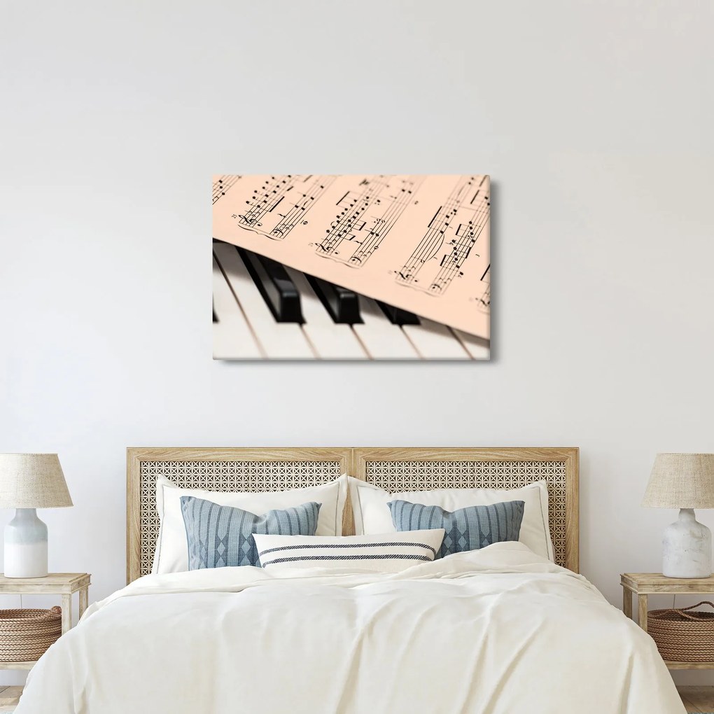 Tablou cu pian și notele muzicale (90x60 cm)