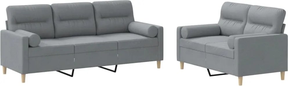 vidaXL Set de canapele cu perne, 2 piese, gri deschis, material textil
