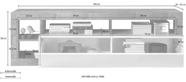 Comodă TV LENOR, alb/gri cu aspect beton