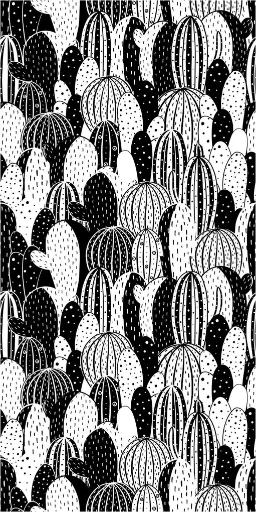 Tapet - Cactuși, alb-negru