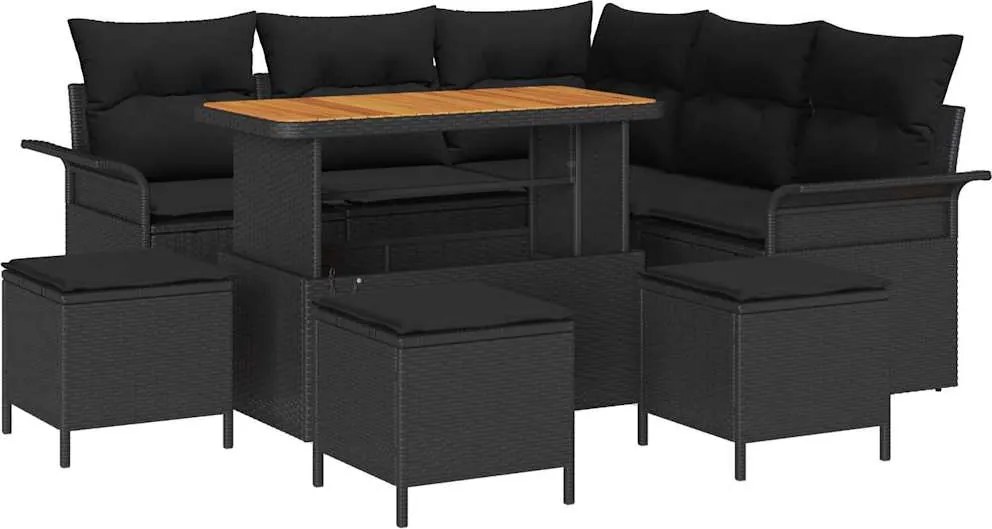 vidaXL Set de canapele pentru grădină cu pernă 9 pcs Negru poliratan