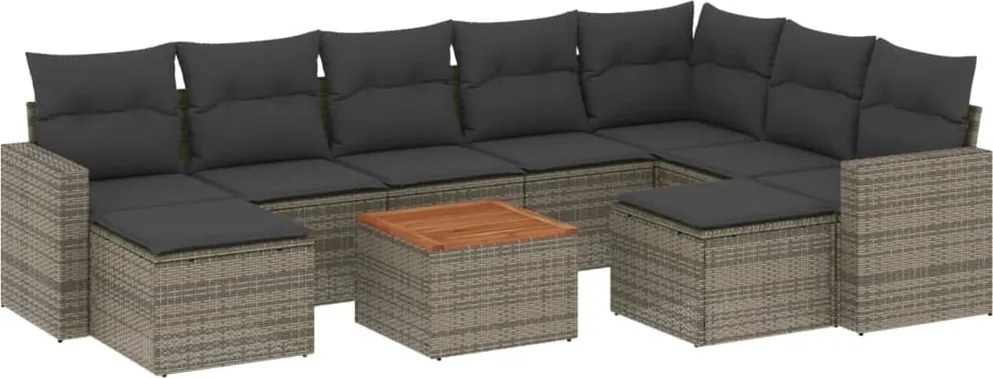 vidaXL Set mobilier de grădină cu perne, 10 piese, gri, poliratan