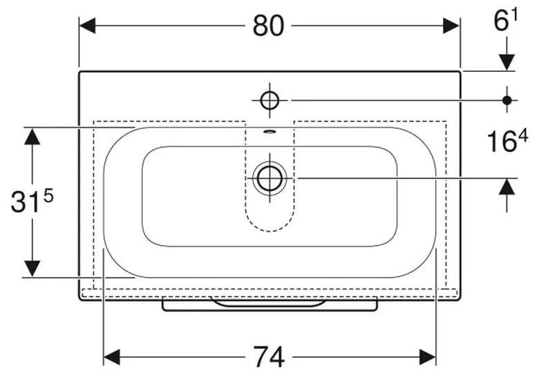 Set dulap baie cu lavoar incastrat Geberit Selnova Square, 80 cm, gri inchis mat Gri inchis mat