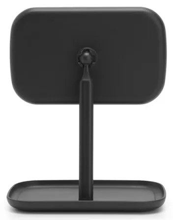 Oglindă cu suport pentru accesorii Brabantia ReNew 1004184, 28.3x20x12.6 cm, Bază antiderapantă, reglabilă la 360°, Gri închis