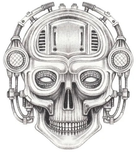 Ilustrație Cyberpunk skull tattoo., Jiewsurreal