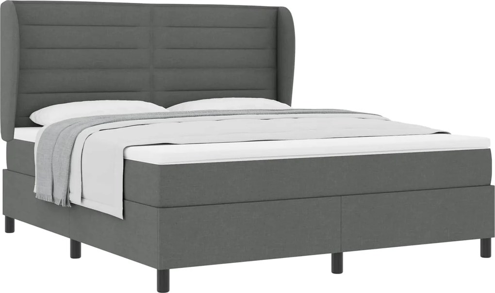 vidaXL Pat cu arcuri cu saltea Gri închis 180 x 200 cm țesătură