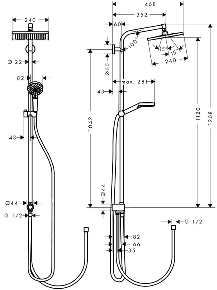 Set de dus E 240 Showerpipe Reno, EcoSmart 9 l min, crom Crom lucios