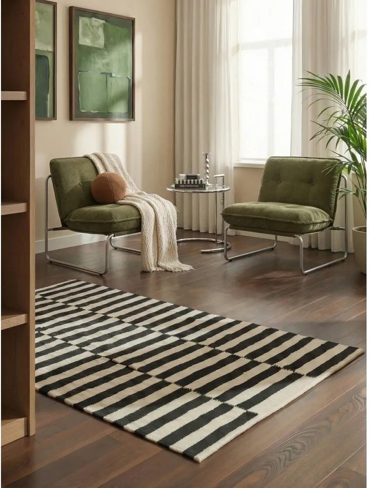 Covor negru-alb reversibil/țesut manual din lână 160x230 cm Donna – Hanse Home