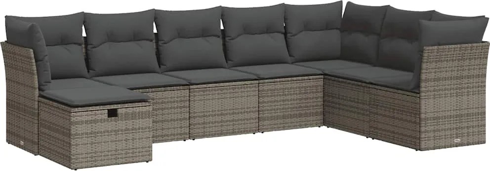 vidaXL Set canapele de grădină cu perne, 8 piese, gri, poliratan
