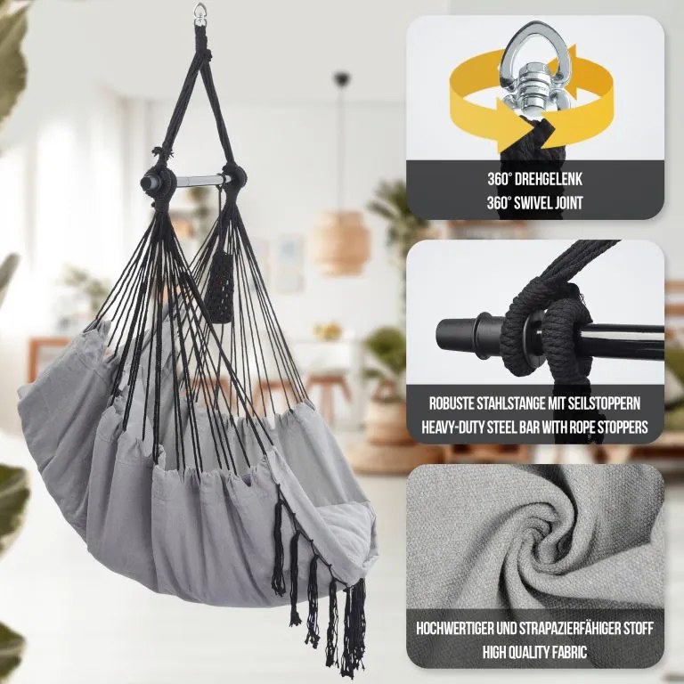 Balansoar suspendat MIADOMODO, gri, interior și exterior