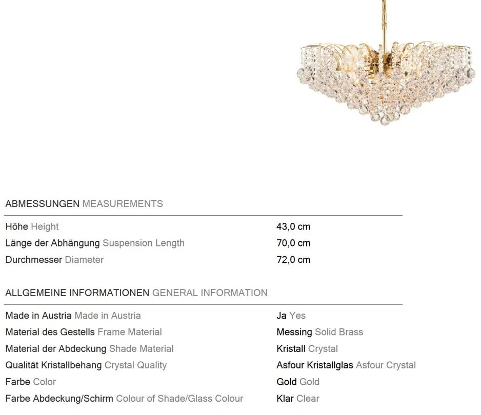 Candelabru cristal Asfour design lux KRISTALL KLASSISCH 10L gold/clear
