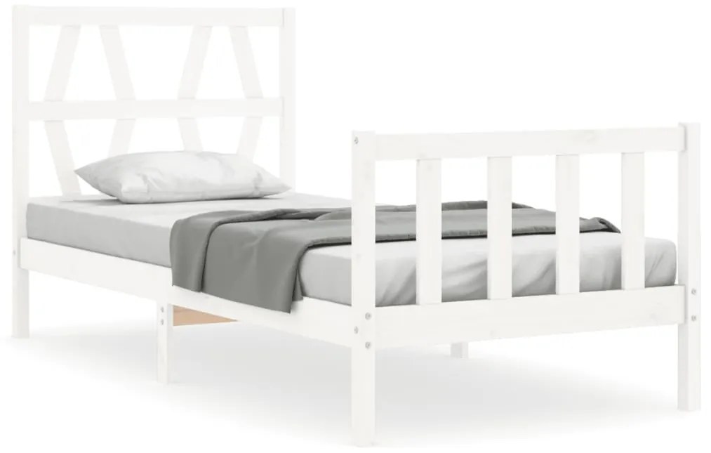 3192452 vidaXL Cadru de pat cu tăblie single mic, alb, lemn masiv