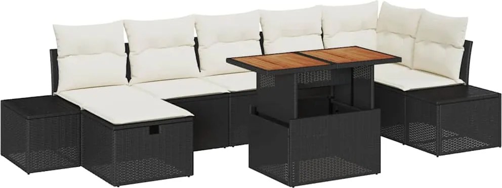 vidaXL Set de canapele pentru grădină 8 pcs Negru poliratan