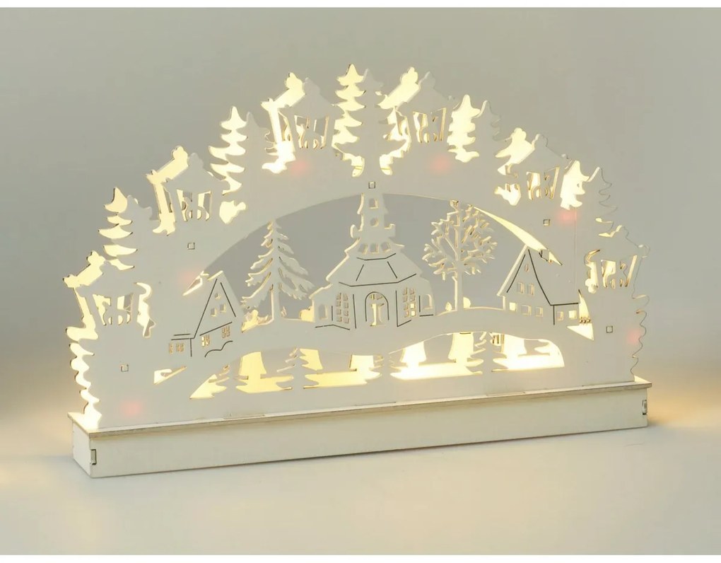 Decorațiuni LED de Crăciun Biserică cu căsuțe,29x4, 5x19cm, 6 LED-uri, alb cald