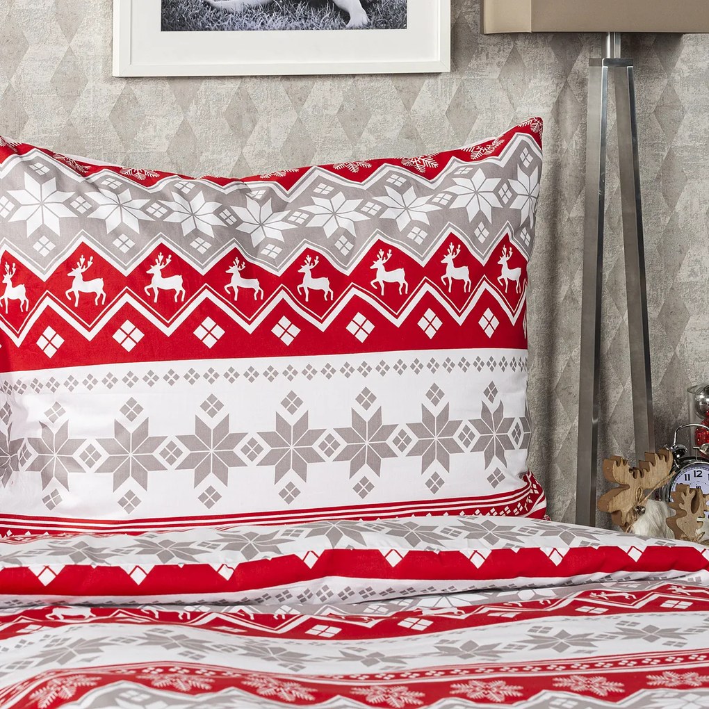 Lenjerie bumbac Crăciun 4Home Red Nordic, 220 x 200 cm, 2 buc. 70 x 90 cm