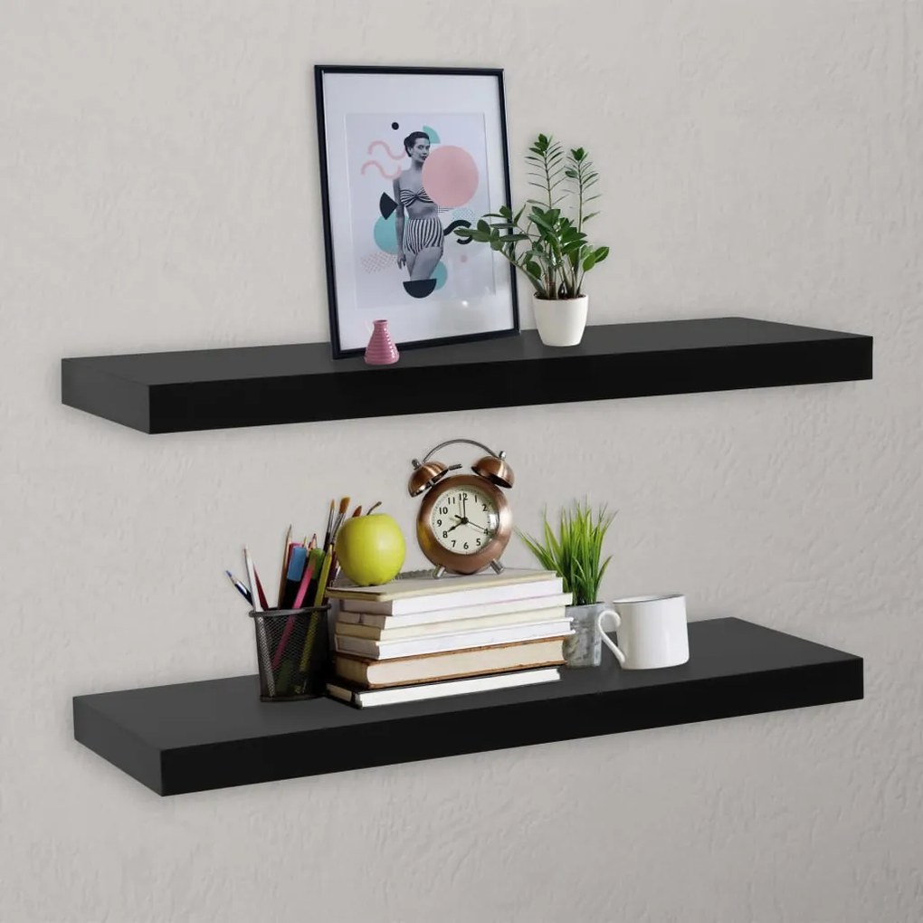 vidaXL Rafturi de perete suspendate, 2 buc., negru, 100x20x3,8 cm