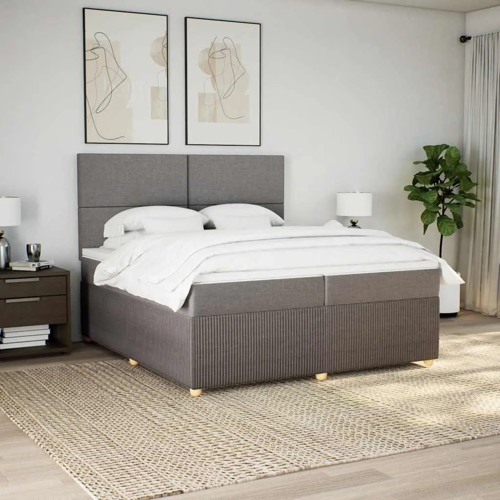 vidaXL Pat box spring cu saltea, gri taupe, 200x200 cm, textil