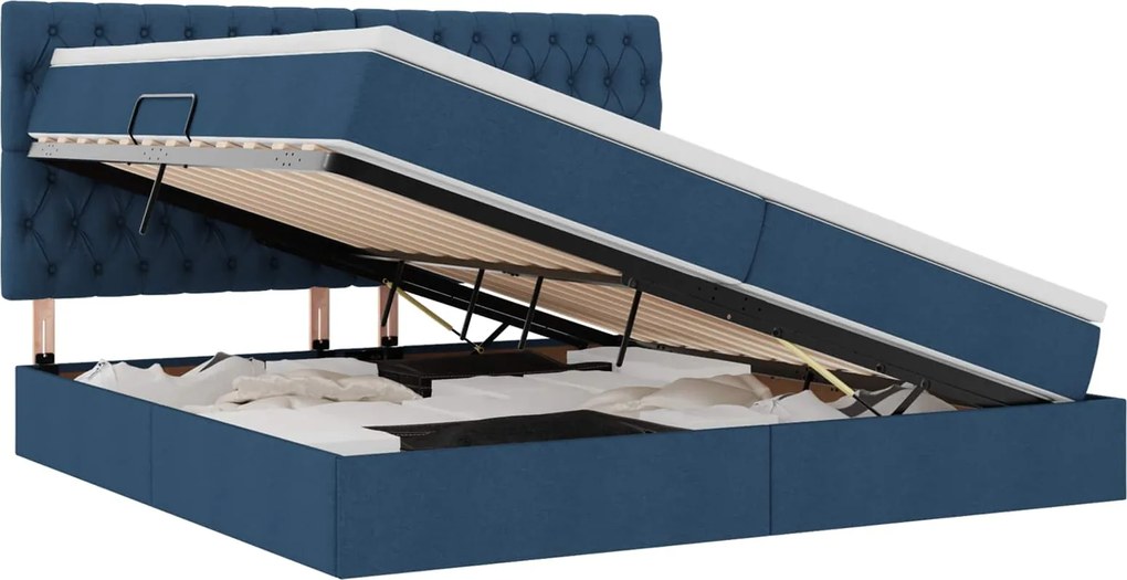 vidaXL Pat cu saltea și spațiu de depozitare albastru 200 x 200 cm