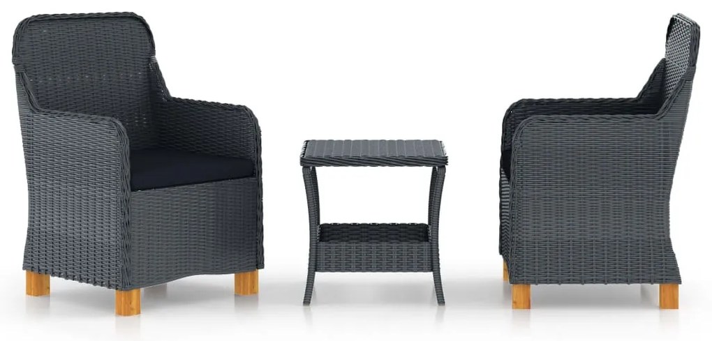 vidaXL Set mobilier grădină cu perne, 3 piese, gri închis, poliratan
