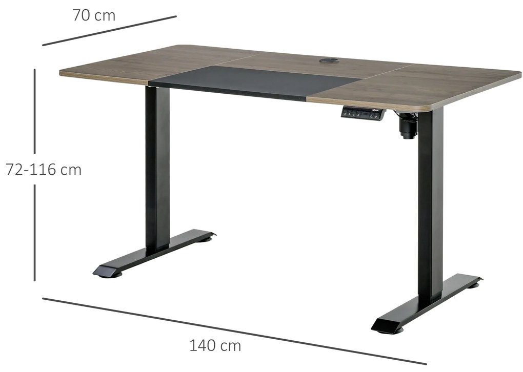 Vinsetto Birou Electric Reglabil pe 4 Înălțimi, Cadrul Negru cu Blat Teak, 140x70 cm, pentru Birou Acasă | Aosom Romania