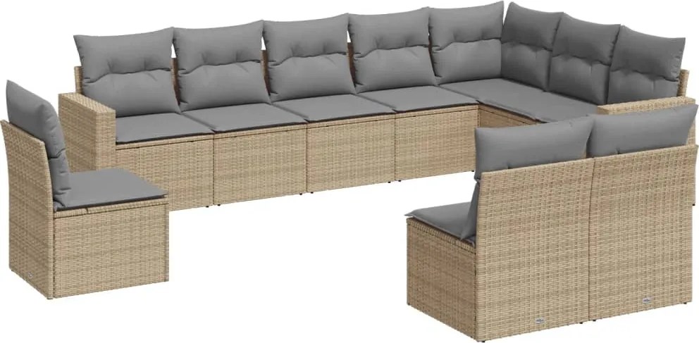 vidaXL Set canapele de grădină cu perne, 10 piese, bej, poliratan