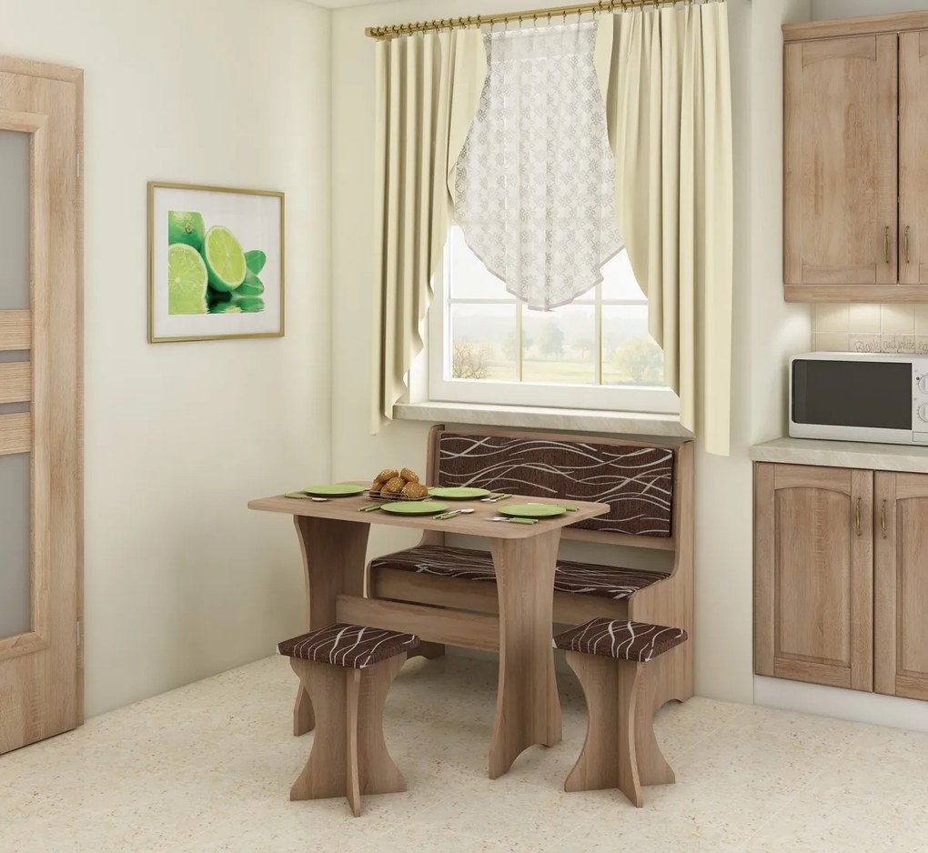 Set masă scaune pentru sufragerie Joette stejar sonoma deschis + safari (cu taburete) (pentru 4 persoane). 746509