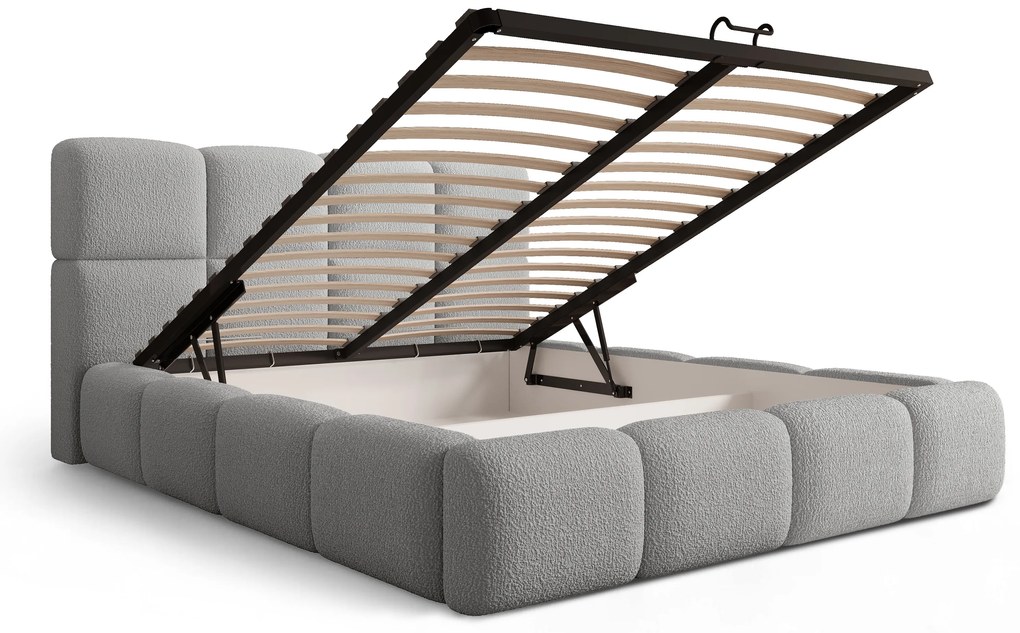 Pat tapițat Cloud 160x200 cu spațiu depozitare - bouclé gri Quelle 83