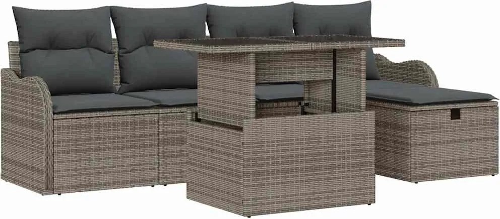 vidaXL Set de canapele pentru grădină cu pernă 6 pcs Gri Rattan poli