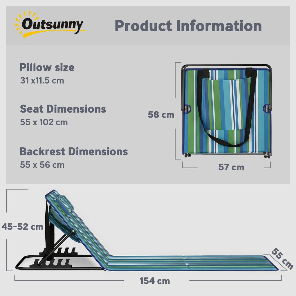 Outsunny Set de 2 șezlonguri pliabile cu spătar reglabil, ușoare, cu pernă și buzunar de depozitare | Aosom Romania