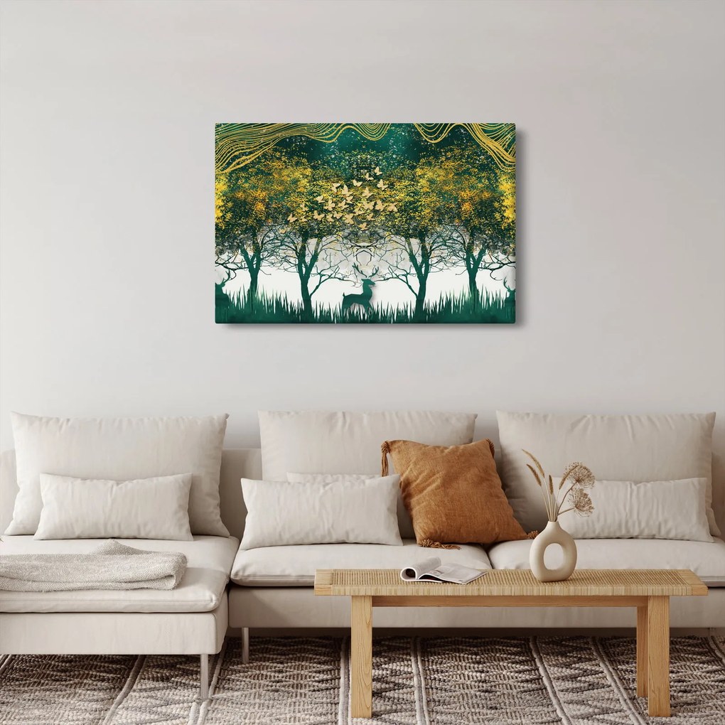 Tablou - Căprioare în pădurea verde (90x60 cm)