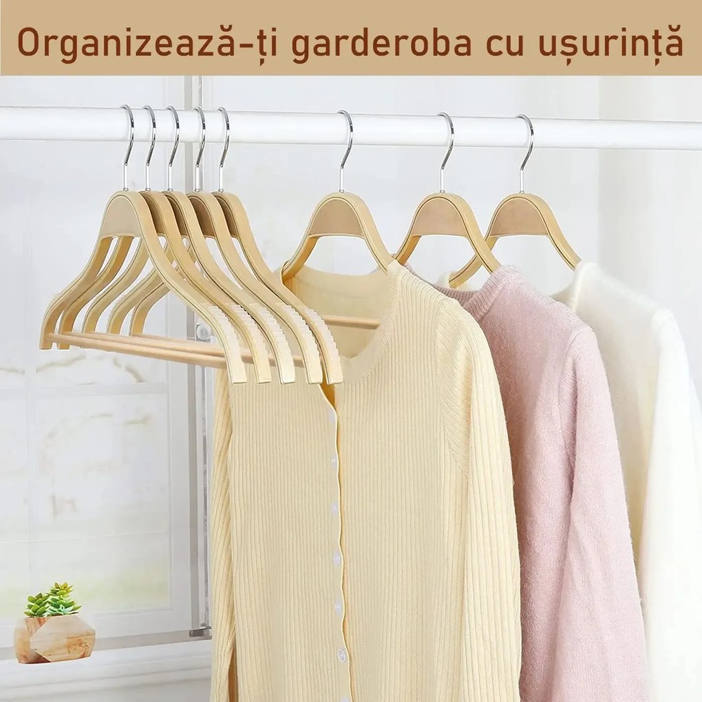 Set umerase din lemn cu margini de cauciuc anti-alunecare, bară pentru pantaloni, natur, UUUM09