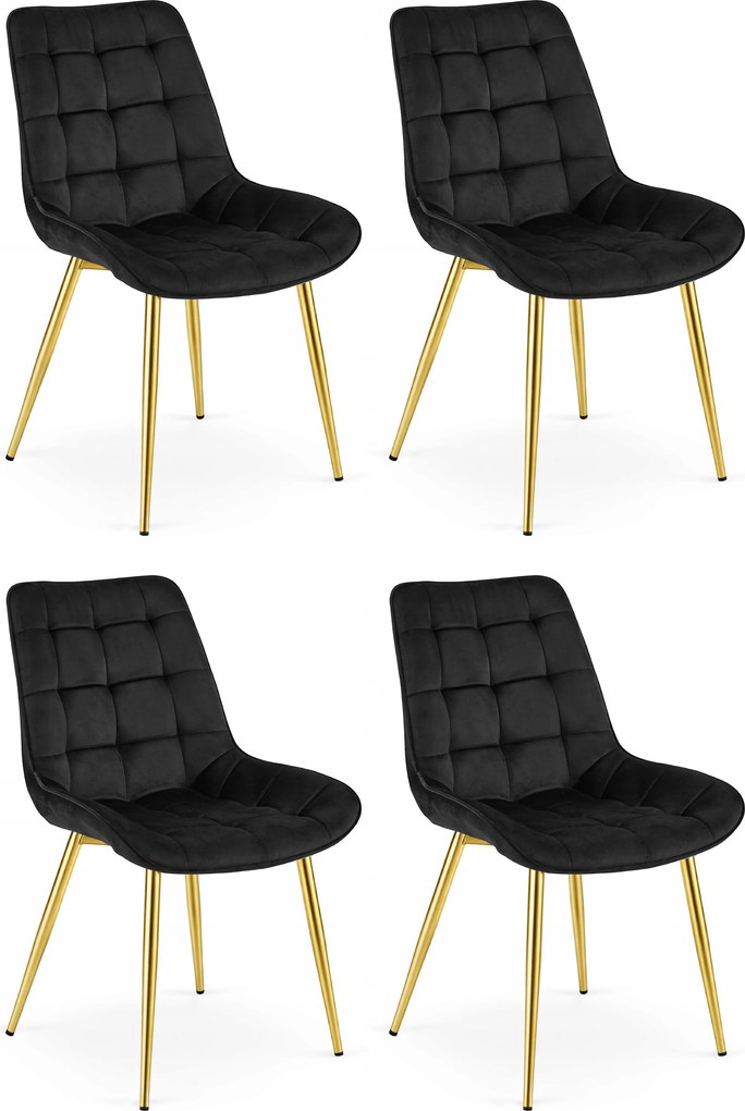 Set 4 Scaune Bucatarie/Dining Joy Negru, Catifea, Picioare Metalice, Finisaj Auriu