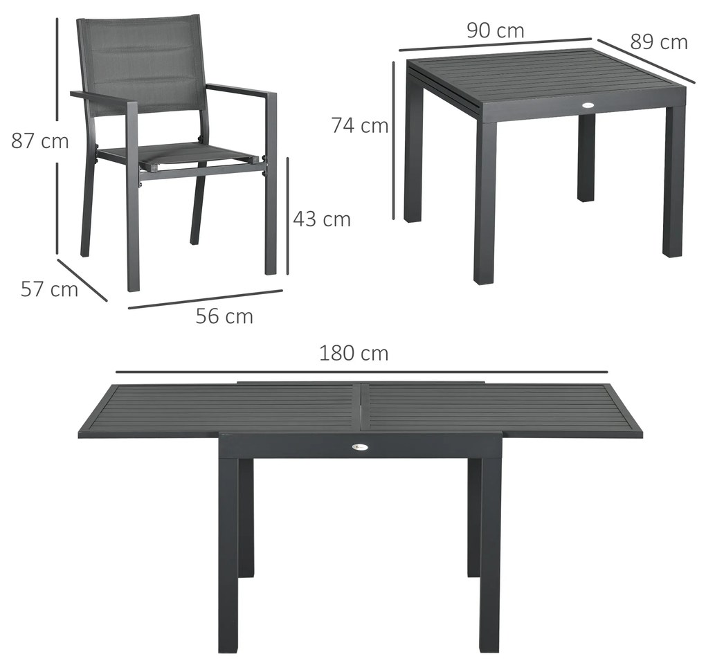 Outsunny Set de gradina din aluminiu, 7 bucati cu masa extensibila si 6 scaune, gri | Aosom Romania