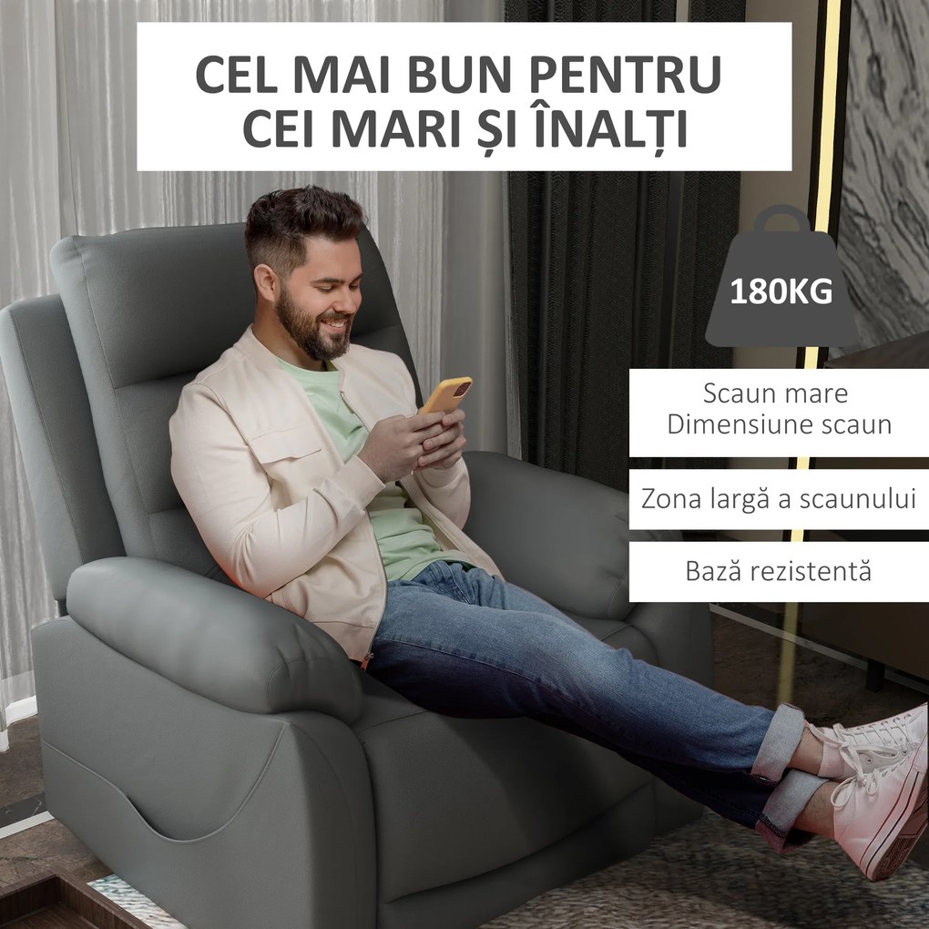 Fotoliu cu inclinare electric, din piele PU, cu masaj cu vibratii, buzunare laterale, gri HOMCOM | Aosom Romania