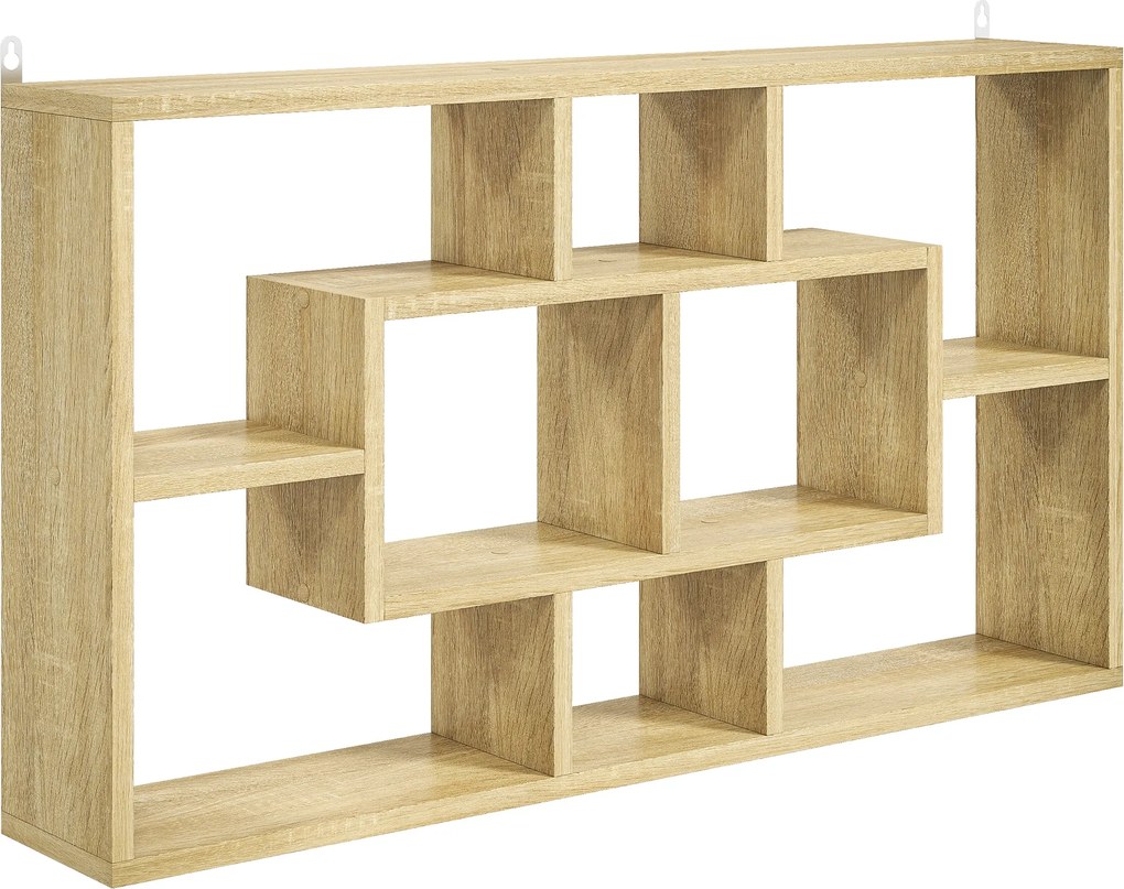 HOMCOM Etajeră de perete decorativă Raft pentru cărți, CD-uri cu 8 cuburi 85x14,5x47,5 cm Stejar | Aosom Romania